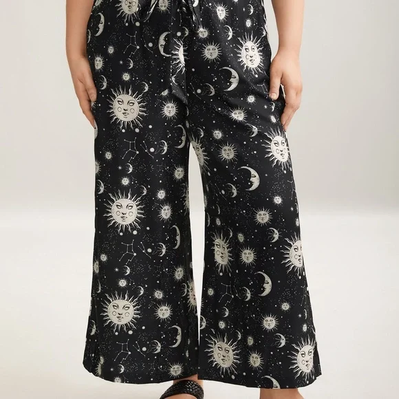 NWT-BloomChic Black Sun and Moon Wide-Leg Pants (plus size 26) - Picture 2 of 8